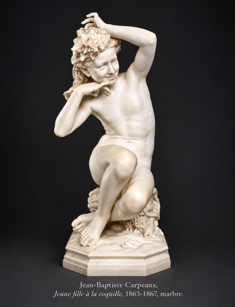 Sculpture en marbre de Jean-Baptiste Carpeaux, la Jeune fille au coquillage