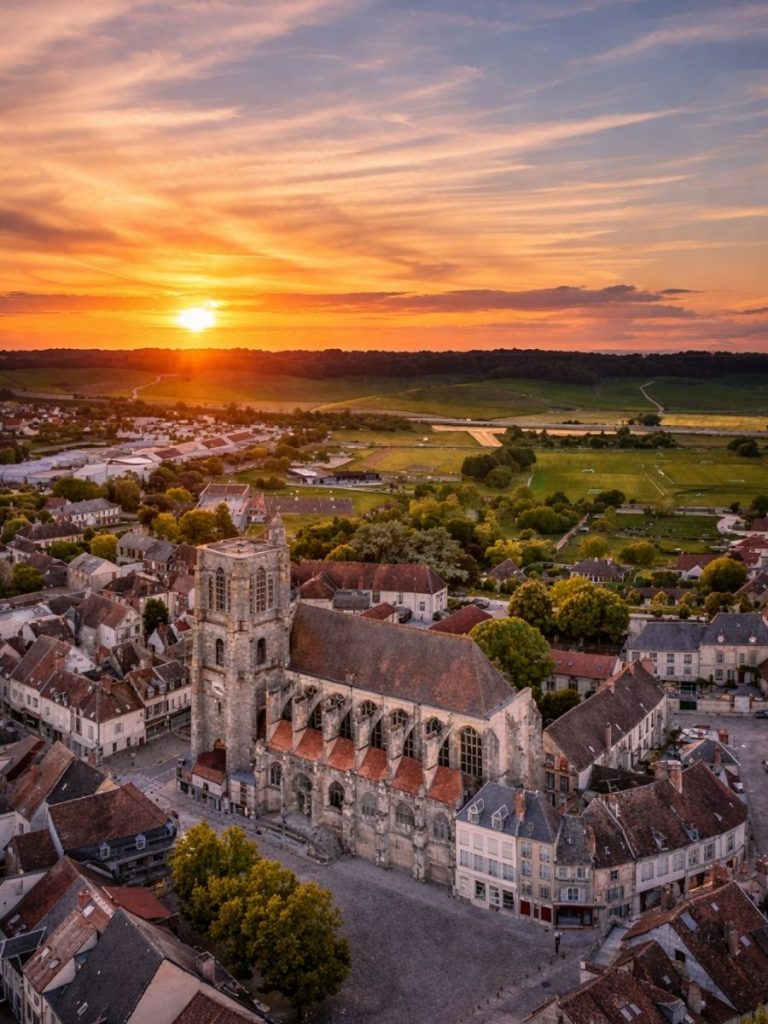Sézanne vue aérienne centre ville église Saint-Denis Champagne