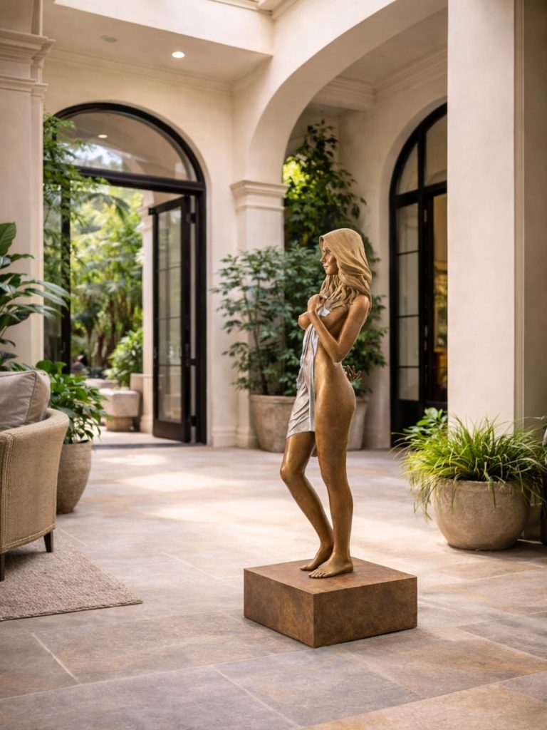 sculpture bronze femme debout Charlotte en situation intérieur