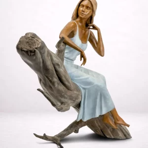 sculpture bronze femme assise fece branche